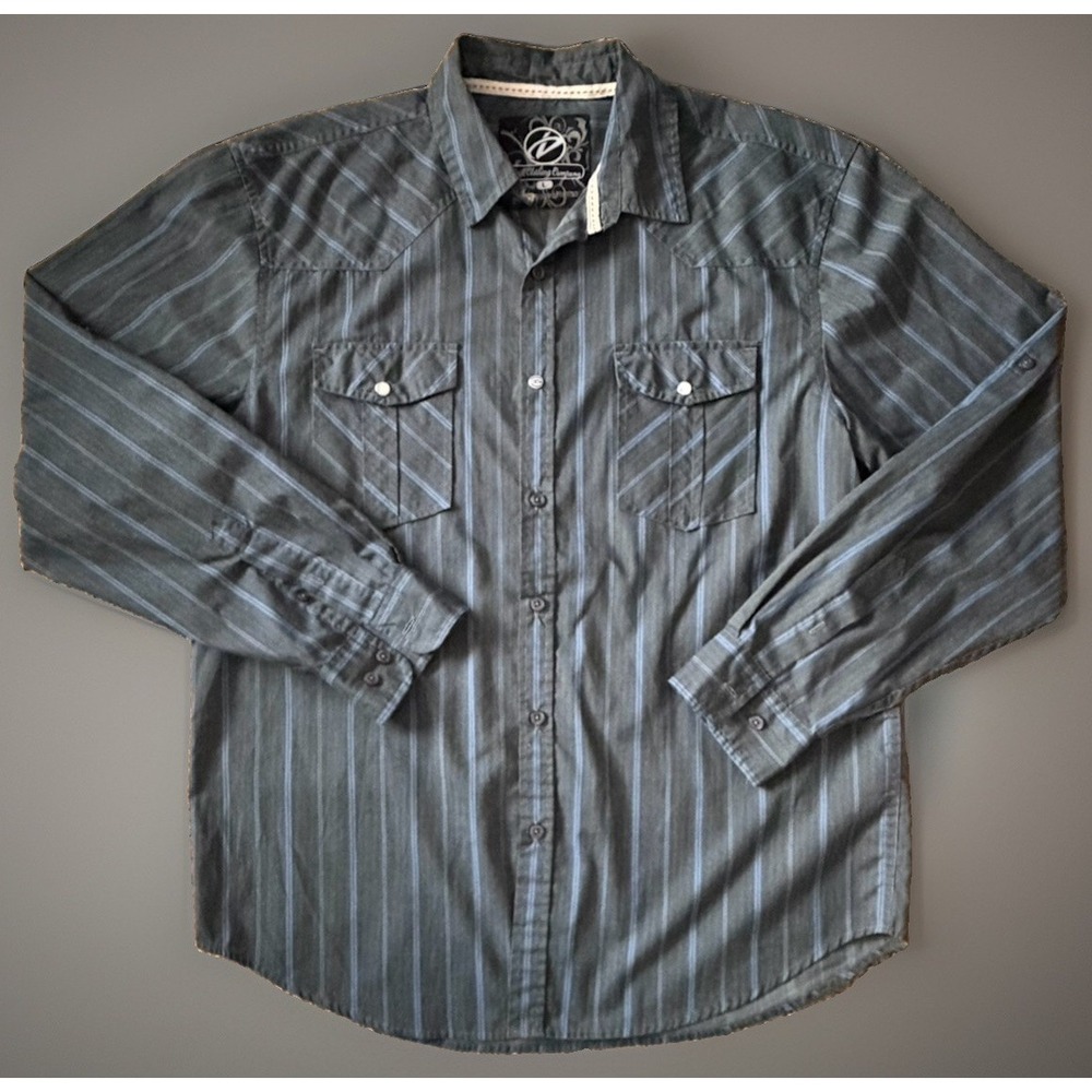 Drill Clothing Company Long Sleeve Button Up Shirt Gray Blue Striped Large JBHS